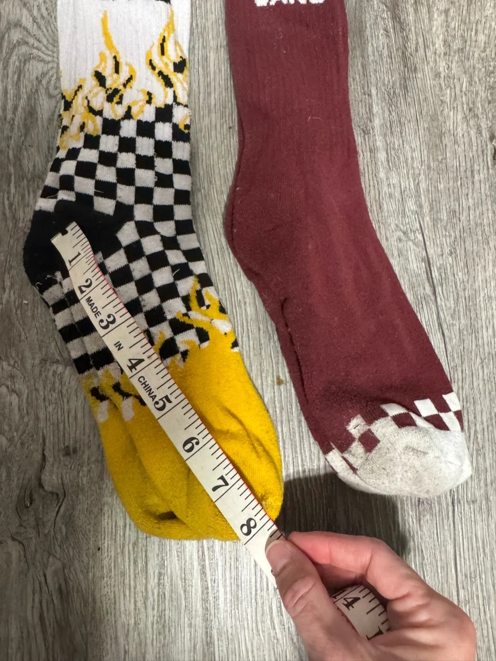 Vans Men’s Maroon and Yellow Checker Flame Crew Socks